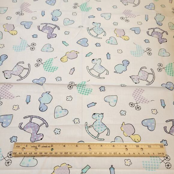 Cotton Fabric Baby Print Rocking Horse Hearts Hancock Fabrics 1 Yd x 44" Blue - Picture 2 of 11
